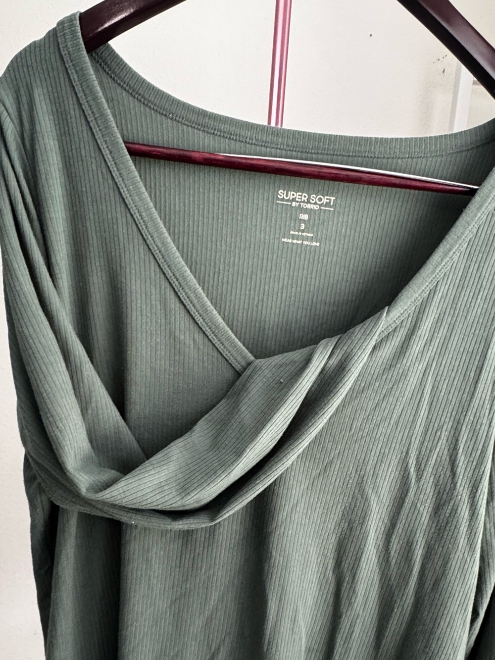 Super Soft Ribbed V-Neck Top in Sage Green